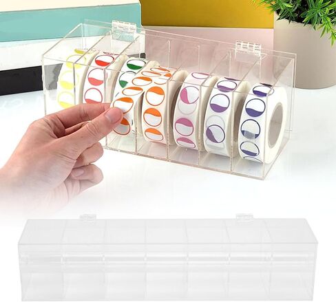 Sticker Dispenser, Transparent Acrylic 7 Slot Label Roll Holder, Sticker Roll Dispenser with Dust Sealed Design and Wall Mount for Office Home Desktop Organization in Saudi Arabia