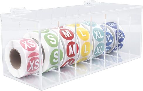 7 Slot Acrylic Label Dispenser, Transparent Sticker Roll Holder Wall Mount with 7 Rolls Labels, for Home Office School Organization in Saudi Arabia
