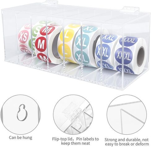 7 Slot Acrylic Label Dispenser, Transparent Sticker Roll Holder Wall Mount with 7 Rolls Labels, for Home Office School Organization in Saudi Arabia