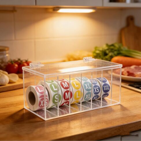 7 Slot Acrylic Label Dispenser, Transparent Sticker Roll Holder Wall Mount with 7 Rolls Labels, for Home Office School Organization in Saudi Arabia