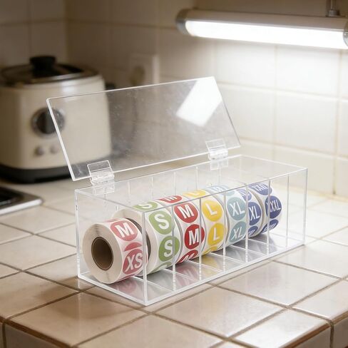 7 Slot Acrylic Label Dispenser, Transparent Sticker Roll Holder Wall Mount with 7 Rolls Labels, for Home Office School Organization in Saudi Arabia