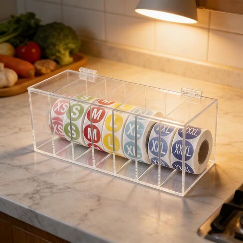 7 Slot Acrylic Label Dispenser, Transparent Sticker Roll Holder Wall Mount with 7 Rolls Labels, for Home Office School Organization in Saudi Arabia