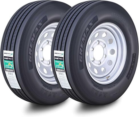 مجموعة عجلات إطارات المقطورة الفولاذية بالكامل ST235/80R16 14-Ply G 129M 8 العروة على حافة فضية PCD مقاس 6.5 بوصة، مجموعة 2 in Kuwait