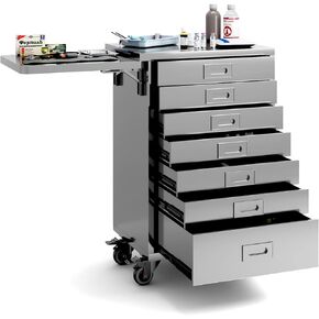 Dental Assistant Cart, Stainless Steel Dental Cabinet – 7 Drawer Medical Cart with Wheels, Side Shelf & Handle for Professional Instrument Storage in Saudi Arabia