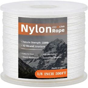 White Nylon Rope 1/8inch 100ft Braided Multi-Purpose Ropes for Outdoor& Indoor Heavy Duty for Camping, Boat, Garden, Clothesline, Marine, Soft & Flexible, High Tensile Strength in Saudi Arabia
