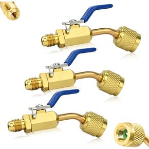 3 قطع محول صمام كروي A2L R-32 R-454B، تركيبات مضيئة لليد اليسرى 1/4 بوصة أنثى إلى 1/4 بوصة لليد اليمنى، لخزانات التبريد LH R-32/R-454B A2L وخرطوم خدمة RH، محول شحن HVAC نحاسي in Kuwait