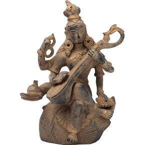 Brass Goddess Saraswati Playing On Veena, Height: 7.7 in Kuwait
