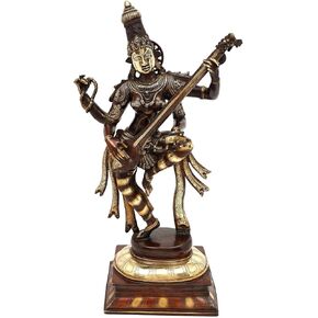 Exotic India 32" Dancing Goddess Saraswati Brass Statue Playing Veena - Handmade & Made in India in Kuwait