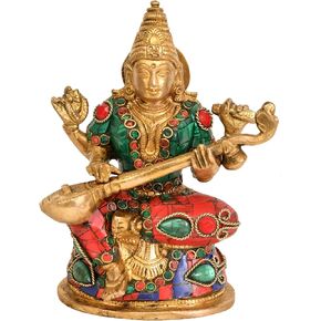 Brass Goddess Saraswati Playing Veena, Height: 5.5 in Kuwait