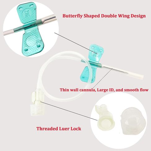Veterinary Infusion Needles with Catheter, 21G Butterfly IV Needles for Dogs and Cats, Sterile Disposable Winged Infusion Set with Luer Lock Adapter, 50pcs/Pack in Saudi Arabia