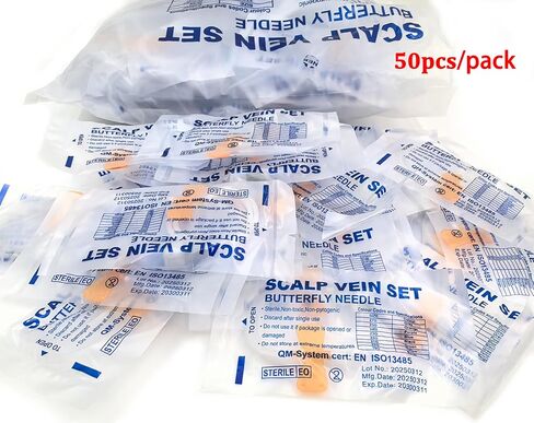 Veterinary Infusion Needles with Catheter, 25G Butterfly IV Needles for Dogs and Cats, Sterile Disposable Winged Infusion Set with Luer Lock Adapter, 50pcs/Pack in Saudi Arabia