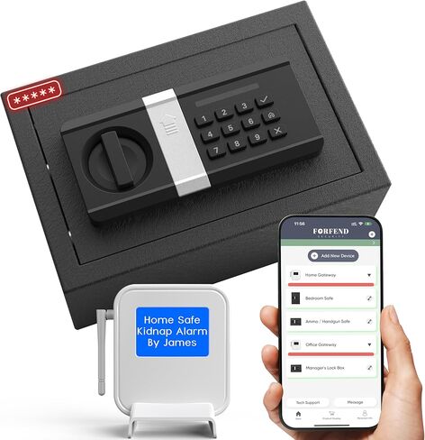 FORFEND بصمة الإصبع الذكية للمنزل الآمن | الوصول إلى تطبيق WiFi Safe Box/التنبيه | إنذار الاختطاف، إنذار العبث، الوضع المجمد، الحسابات الفرعية، فتح القفل عن بعد، الأوامر الصوتية | البيومترية الآمنة للمال النقدي بندقية مسدس in Kuwait