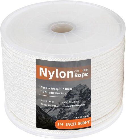 White Nylon Rope 1/8inch 100ft Braided Multi-Purpose Ropes for Outdoor& Indoor Heavy Duty for Camping, Boat, Garden, Clothesline, Marine, Soft & Flexible, High Tensile Strength in Kuwait
