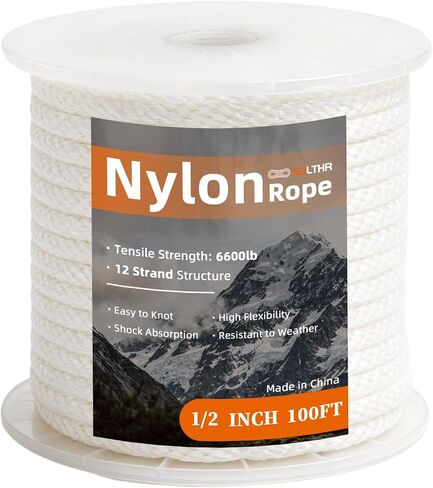 White Nylon Rope 1/8inch 100ft Braided Multi-Purpose Ropes for Outdoor& Indoor Heavy Duty for Camping, Boat, Garden, Clothesline, Marine, Soft & Flexible, High Tensile Strength in Kuwait