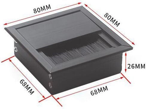 Aluminum Alloy 80mm Square Cable Grommet Hole Cover with Brush for Desk Cable Management(Black) in Saudi Arabia