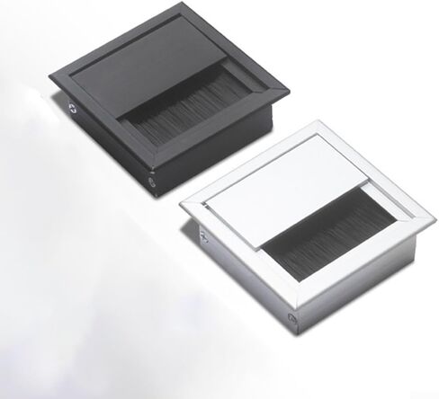 Aluminum Alloy 80mm Square Cable Grommet Hole Cover with Brush for Desk Cable Management(Black) in Saudi Arabia