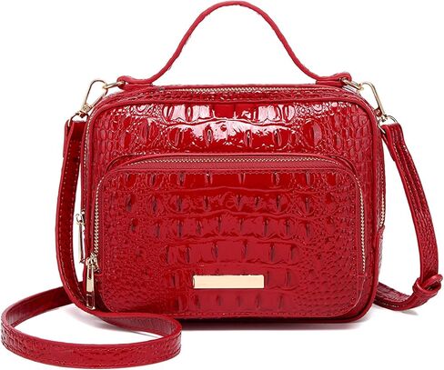 Small Crocodile Box Crossbody Bag for Women,Leather Mini Top-Handle Purse with Shoulder Strap for Daily Outfits in Saudi Arabia