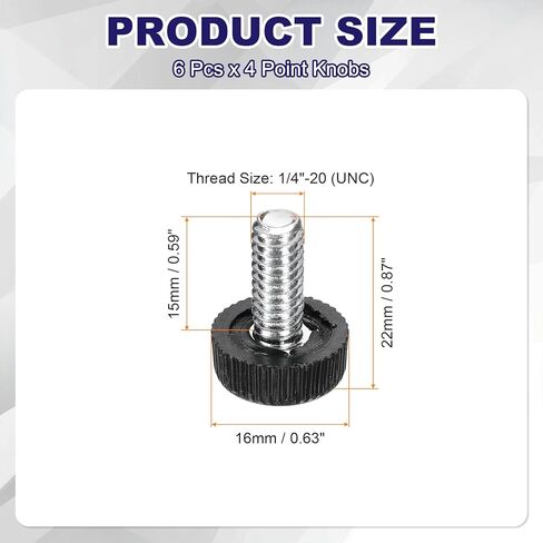 6 قطع من uxcell مقابض تثبيت مخرشة، 1/4"-20 UNC 0.59" مقابض تثبيت مسمار ملولبة لشد اليد ومقبض برغي الإبهام لجزازة العشب ومظلة قاعدة المشابك البديلة in Saudi Arabia