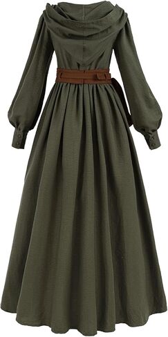 FCCAM Medieval Dress for Women Green Hooded Ren Faire Peasant Dresses Renaissance Costume with Belt Pouch in Saudi Arabia