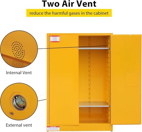 45 Gal Flammable Safety Cabinet, 43" x 18" x 65" Galvanized Steel Flammable Liquid Storage Cabinet with 2 Adjustable Shelves 2 Manual Doors for Industrial Use, Yellow in Saudi Arabia