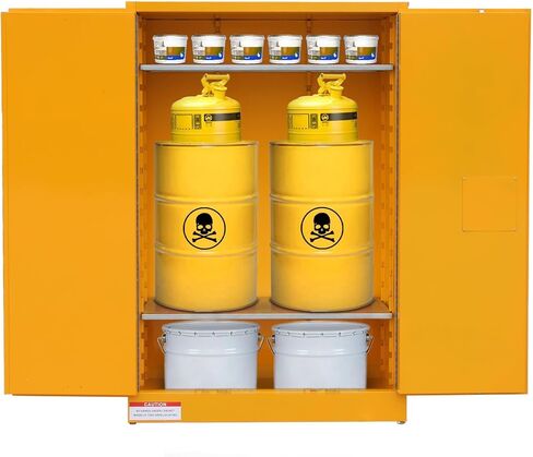 45 Gal Flammable Safety Cabinet, 43" x 18" x 65" Galvanized Steel Flammable Liquid Storage Cabinet with 2 Adjustable Shelves 2 Manual Doors for Industrial Use, Yellow in Saudi Arabia