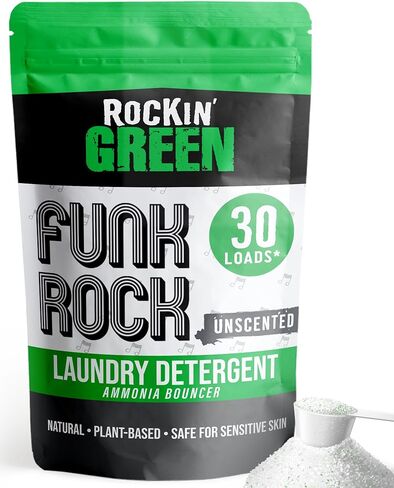 Rockin' Green Laundry Detergent, Plant based, All Natural Laundry Detergent Powder, Vegan and Biodegradable Odor Fighter, Safe for Sensitive Skin (Funk Rock Ammonia Bouncer 30 Loads - Unscented) in Saudi Arabia