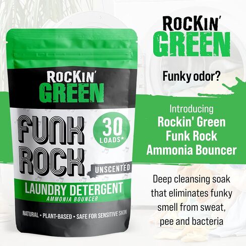 Rockin' Green Laundry Detergent, Plant based, All Natural Laundry Detergent Powder, Vegan and Biodegradable Odor Fighter, Safe for Sensitive Skin (Funk Rock Ammonia Bouncer 30 Loads - Unscented) in Saudi Arabia