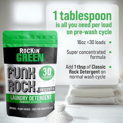 Rockin' Green Laundry Detergent, Plant based, All Natural Laundry Detergent Powder, Vegan and Biodegradable Odor Fighter, Safe for Sensitive Skin (Funk Rock Ammonia Bouncer 30 Loads - Unscented) in Saudi Arabia
