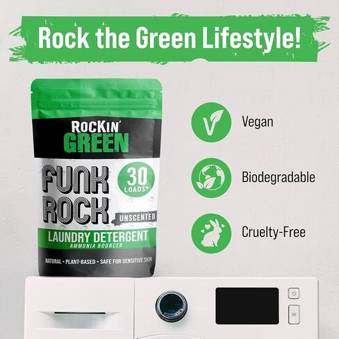 Rockin' Green Laundry Detergent, Plant based, All Natural Laundry Detergent Powder, Vegan and Biodegradable Odor Fighter, Safe for Sensitive Skin (Funk Rock Ammonia Bouncer 30 Loads - Unscented) in Saudi Arabia
