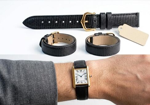 17mm Brown Lizard Pattern Leather Watch Band Replacement Strap for Cartier Tank - Gold Buckle & Quick Release in Saudi Arabia