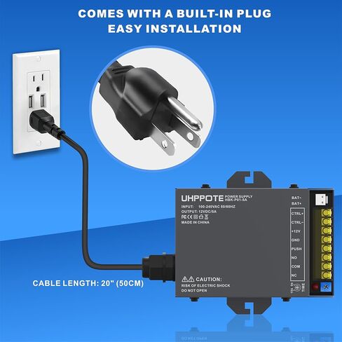 UHPPOTE Access Control Power Supply 12V 5A with Battery Backup for Electric Door Lock Intercom Camera Doorbell | Input 100-240VAC | Output 12VDC in Saudi Arabia