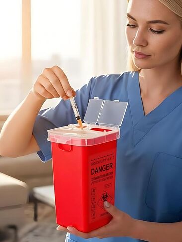 Sharps Container with Split Lid and Locking Mechanism for Safe Disposal, Red in Saudi Arabia
