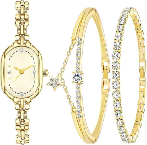 NEWITIN 3 Pieces Women Diamond Watch Bracelets Set Luxury Fashion Jewelry Cubic Zirconia Wristwatch Bracelet Silver Watch Jewelry Set for Women in Kuwait