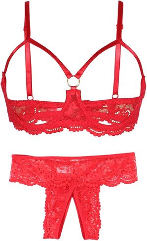 Sheer Lace Bra and Panty Set for Women - See Through Underwire Bra & Matching Thong, Sexy Two-Piece Lingerie Set in Saudi Arabia