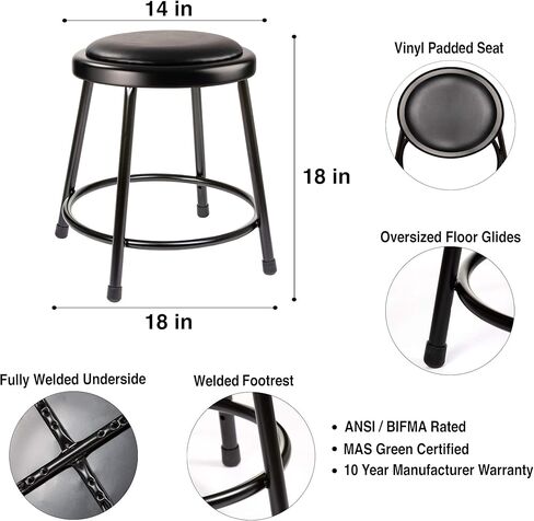 OEF Furnishings OEF6418-10/2 Premium Commercial-Grade All-Purpose Round Stool (18-inch Height, Black Frame, Vinyl Padded Seat, 2-Pack) in Kuwait