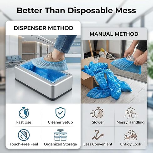 موزع أغطية الأحذية مع 200 غطاء غير قابل للانزلاق للاستعمال مرة واحدة، آلة تغطية الأحذية الأوتوماتيكية للمنزل، تصميم بدون استخدام اليدين، يناسب معظم الأحجام، مثالي للمنزل والمكتب وحماية الأرضيات in Kuwait