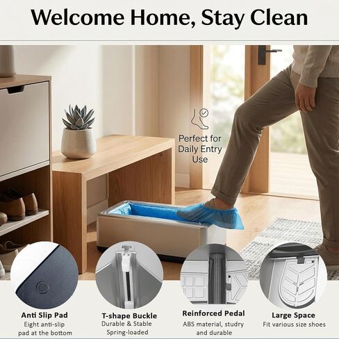 موزع أغطية الأحذية مع 200 غطاء غير قابل للانزلاق للاستعمال مرة واحدة، آلة تغطية الأحذية الأوتوماتيكية للمنزل، تصميم بدون استخدام اليدين، يناسب معظم الأحجام، مثالي للمنزل والمكتب وحماية الأرضيات in Kuwait