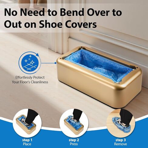 ماكينة توزيع غطاء الأحذية الأوتوماتيكية مع 300 قطعة من أغطية الأحذية البلاستيكية للاستعمال مرة واحدة، عملية بسيطة ومريحة للعقارات المنزلية والمكاتب، تناسب حتى مقاس 14 (ذهبي) in Kuwait