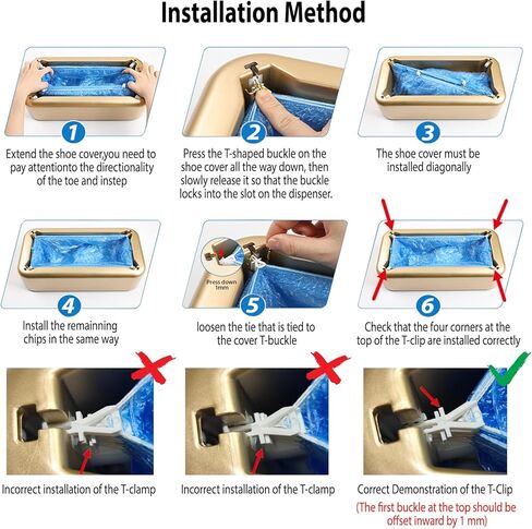 ماكينة توزيع غطاء الأحذية الأوتوماتيكية مع 300 قطعة من أغطية الأحذية البلاستيكية للاستعمال مرة واحدة، عملية بسيطة ومريحة للعقارات المنزلية والمكاتب، تناسب حتى مقاس 14 (ذهبي) in Kuwait