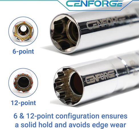 Cenfoge 6-PC Magnetic Swivel Spark Plug Socket Set, Includes 9/16-Inch, 5/8-Inch, 14mm, 16mm Socket, 3/8" Drive Spark Plug Socket Set Magnetic Kit, 12-Point, Cr-V Steel in Saudi Arabia