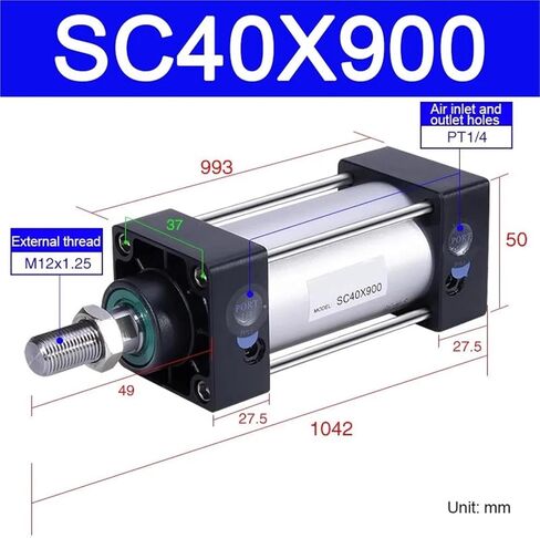 JSVTWTKH SC Standard Cylinder SC40 Stroke 25 50 75 100 125 150 175 200 250 300 350 400 450 500 600 700 800 900 1000(SC40x50,Without Magnet) in Saudi Arabia