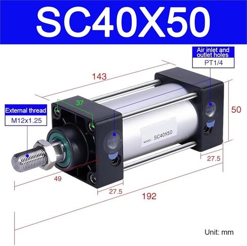 JSVTWTKH SC Standard Cylinder SC40 Stroke 25 50 75 100 125 150 175 200 250 300 350 400 450 500 600 700 800 900 1000(SC40x50,Without Magnet) in Saudi Arabia