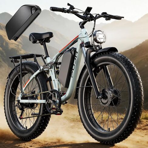 4000W Dual Motor Ebike with 52V 25Ah Removable Battery for Adults,Max Speed 38MPH Up to 100 Miles,24" Fat Tire Electric Bike for Snow Off-Road Commuter Mountain E-Bike for Men PU354 in Saudi Arabia