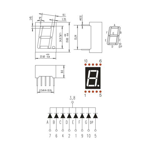 أنبوب رقمي بشاشة LED عامة، 10 عبوات 7 شرائح 10 دبوس 1 بت 0.5 بوصة × 0.7 بوصة × 0.3 بوصة وحدة عرض LED كاثود مشترك 3.3 فولت للوحة القيادة الإلكترونية، أزرق in Saudi Arabia