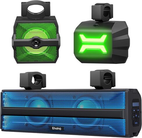 Ehaho 2.1CH Stereo UTV Sound Bar (Subwoofer) and Speakers, 16 Inch Bluetooth ATV Soundbar with RGB Lights, Waterproof Golf Cart Speakers, Marine Sound bar Compatible with SXS Polaris RZR Can-Am in Saudi Arabia