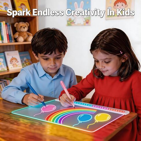 لوحة رسم LED للأطفال، لوحة رسم جافة من الأكريليك قابلة لإعادة الشحن، لوحة رسم LED Lumiboard مع 11 لونًا، لوحة رسومات الشعار المبتكرة المتوهجة بحامل غير مرئي، هدايا عيد الميلاد للأطفال والبنات والأولاد in Kuwait
