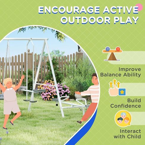 Outsunny Swing Set for Backyard, 5 in 1 Heavy-Duty A-Frame Stand Outdoor Playset for Kids with 29.5" Saucer Swing, Slide, Seesaw, Glider, Swing Seat, Blue in Saudi Arabia
