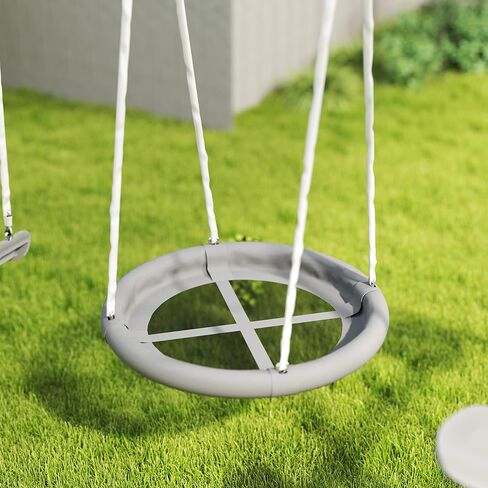 Outsunny Swing Set for Backyard, 5 in 1 Heavy-Duty A-Frame Stand Outdoor Playset for Kids with 29.5" Saucer Swing, Slide, Seesaw, Glider, Swing Seat, Blue in Saudi Arabia