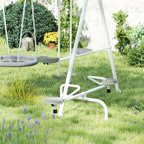 Outsunny Swing Set for Backyard, 5 in 1 Heavy-Duty A-Frame Stand Outdoor Playset for Kids with 29.5" Saucer Swing, Slide, Seesaw, Glider, Swing Seat, Blue in Saudi Arabia