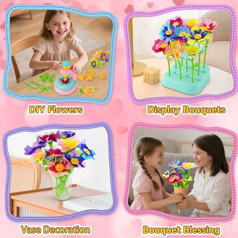 weirtoya Flower Bouquet Craft Kit, DIY Arts and Crafts for Kids 4-6-8, Girls Toys 4-6-8 Flower Making Activity Toy Set for Toddler and Kids, Birthday Gifts for 4 5 6 7 8 Year Old Girls (Pink & Blue) in Saudi Arabia